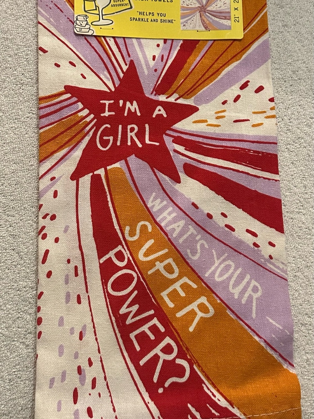 Blue Q Multicolor "I'm a Girl" Starburst Tea Towel